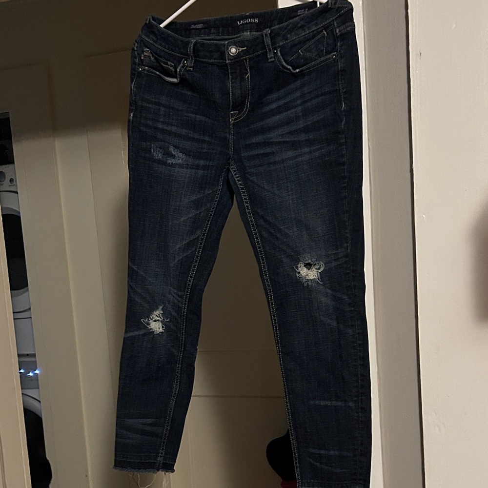 Vigoss Women's Dark Blue Distressed Skinny Jeans